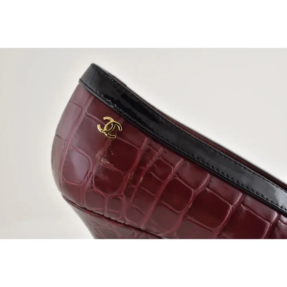 Chanel 26S Blazy Black Burgundy Red Crocodile Croc Embossed CC Heel Pump 39.5